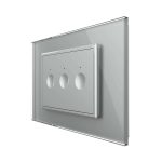 Intrerupator triplu cap scara / cap cruce cu touch Livolo cu rama din sticla, standard Italian - Serie noua, gri, VL-FC3S-3IP-15