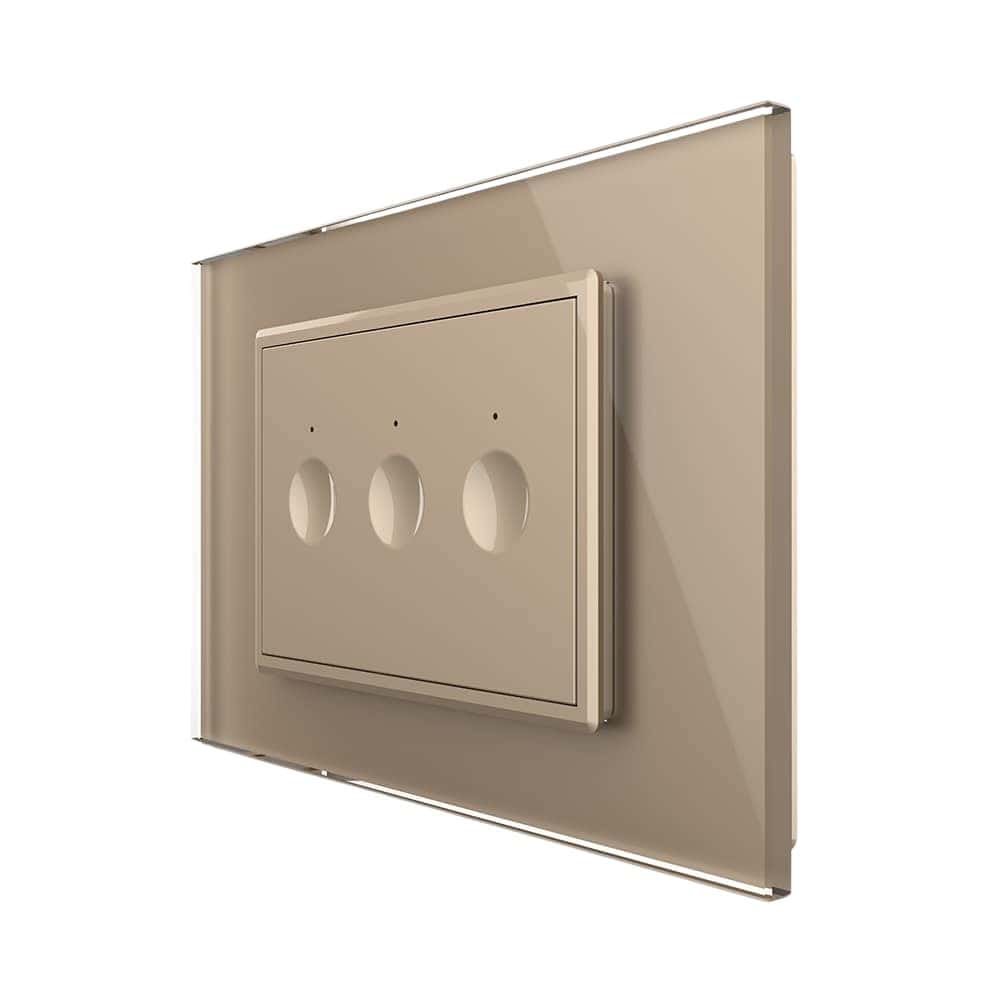 Intrerupator triplu wireless cu touch Livolo cu rama din sticla, standard Italian - Serie noua, auriu, VL-FC3R-3AP-13