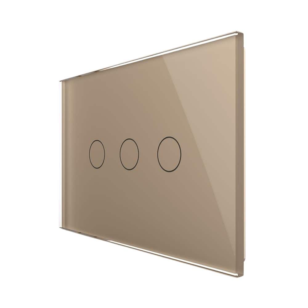 Intrerupator triplu cu touch Livolo din sticla, standard Italian, protocol ZigBee - Serie noua, auriu, VL-FC3Z-3G-13