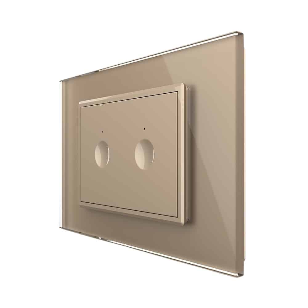 Intrerupator cu variator dublu cu touch Livolo cu rama din sticla, standard Italian, protocol ZigBee - Serie noua, auriu, VL-FC2D1Z-3AP-13