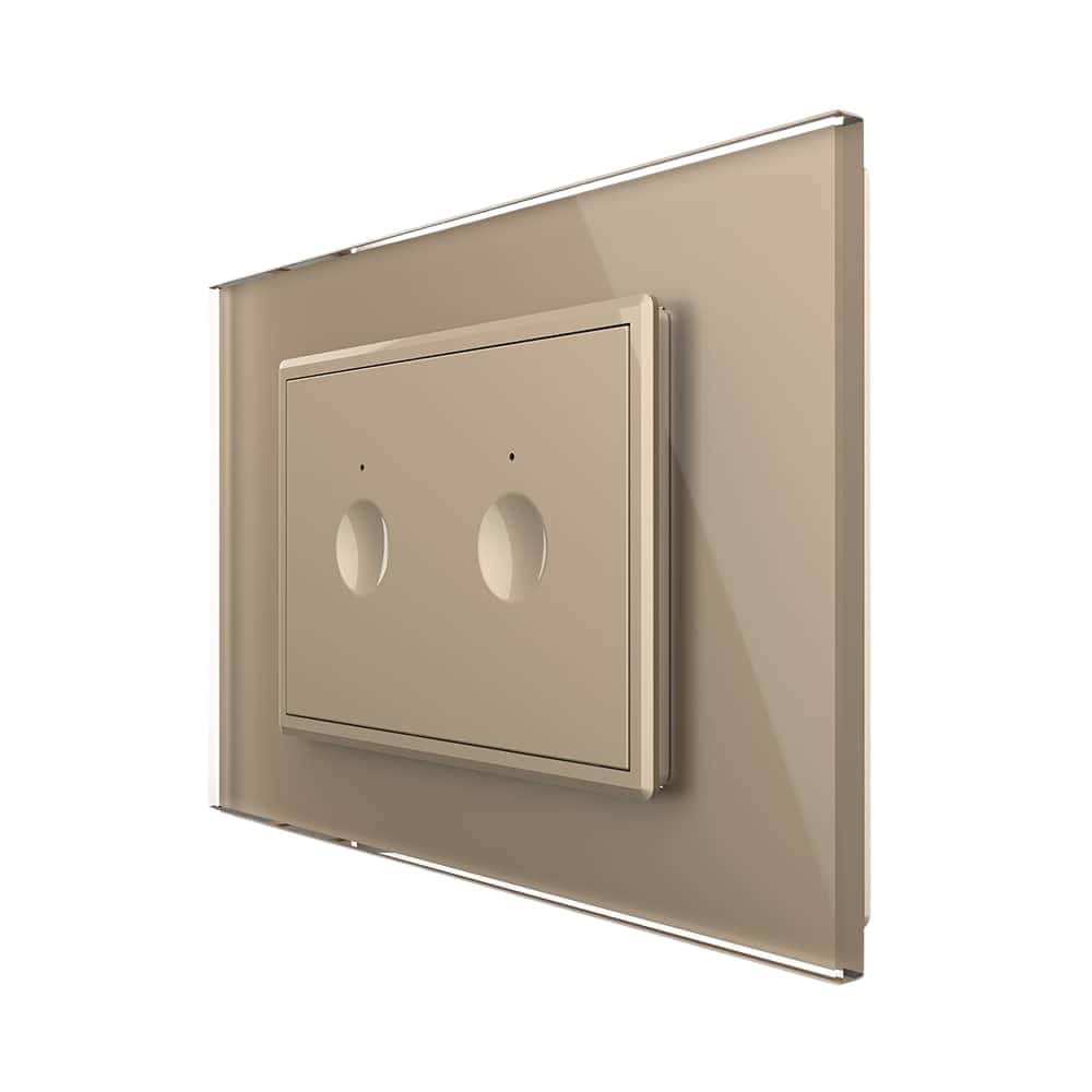 Intrerupator dublu cu touch Livolo cu rama din sticla, protocol ZigBee, standard Italian - Serie noua, auriu, VL-FC2Z-3AP-13