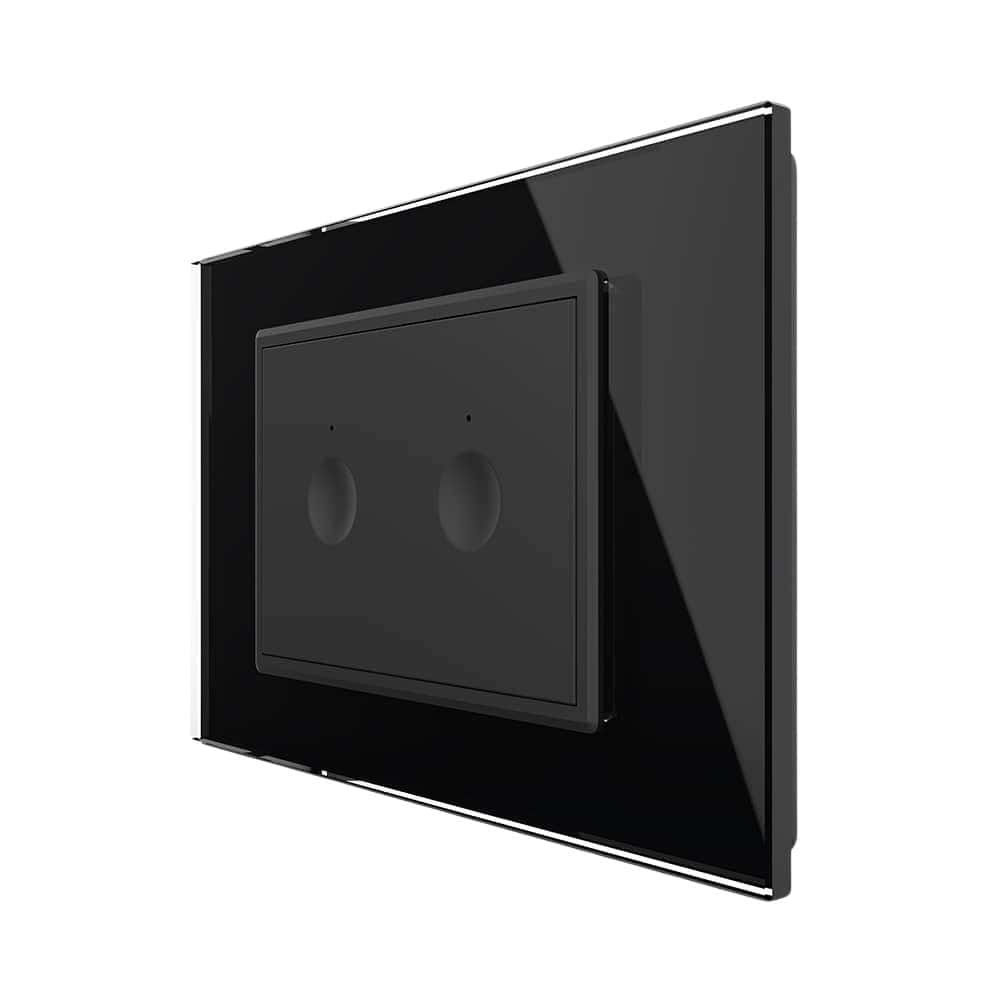 Intrerupator dublu cu touch Livolo cu rama din sticla, protocol ZigBee, standard Italian - Serie noua, negru, VL-FC2Z-3BP-12
