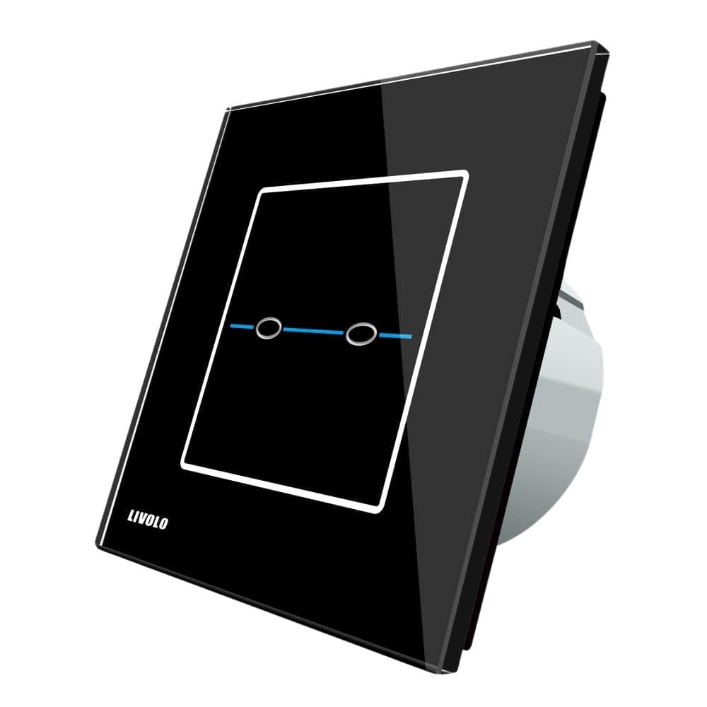 Intrerupator dublu cu touch Livolo din sticla - Seria R, negru, VL-R702-32
