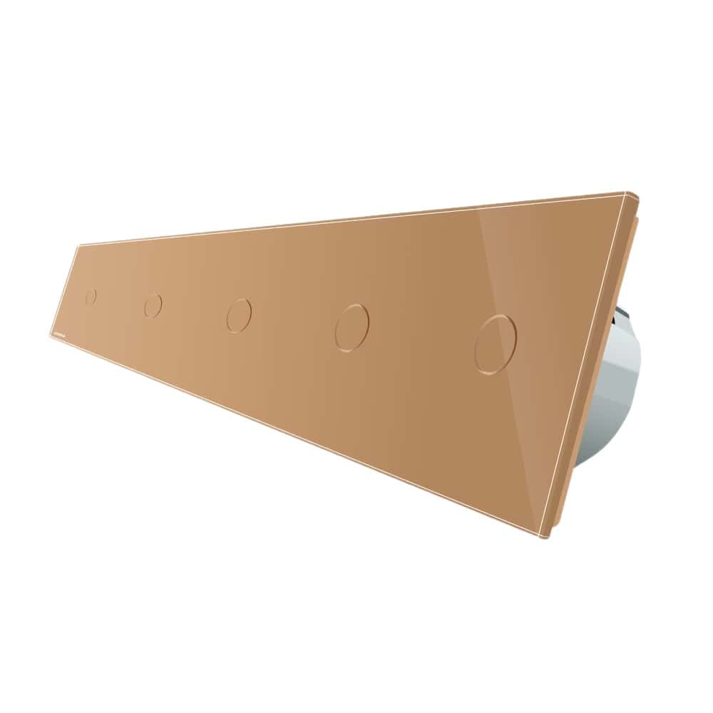 Intrerupator LIVOLO cu touch din sticla cu 5 intrerupatoare simple, auriu, BB-C7-5C1-13