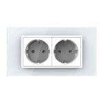 Priza dubla Livolo cu rama din sticla 4M, standard Italian, Serie noua, alb, VL-C9-2C1EU-11