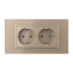 Priza dubla Livolo cu rama din sticla 4M, standard Italian, Serie noua, auriu, VL-C9-2C1EU-13