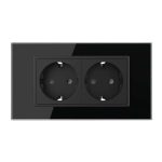 Priza dubla Livolo cu rama din sticla 4M, standard Italian, Serie noua, negru, VL-C9-2C1EU-12