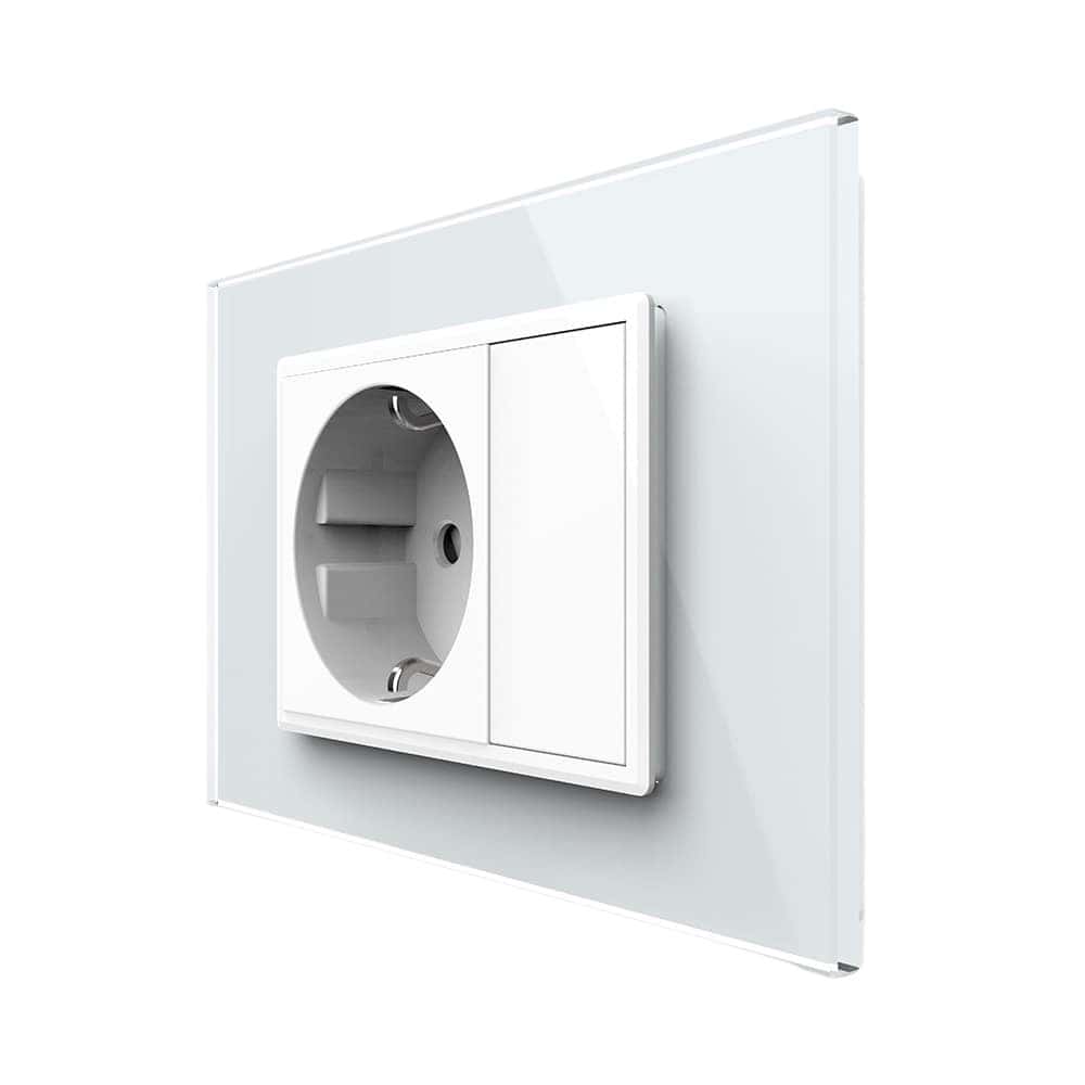 Priza simpla cu blank Livolo cu rama din sticla 3M, standard Italian, Serie noua, alb, VL-C9-C1EU-11