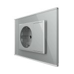 Priza simpla cu blank Livolo cu rama din sticla 3M, standard Italian, Serie noua, gri, VL-C9-C1EU-15