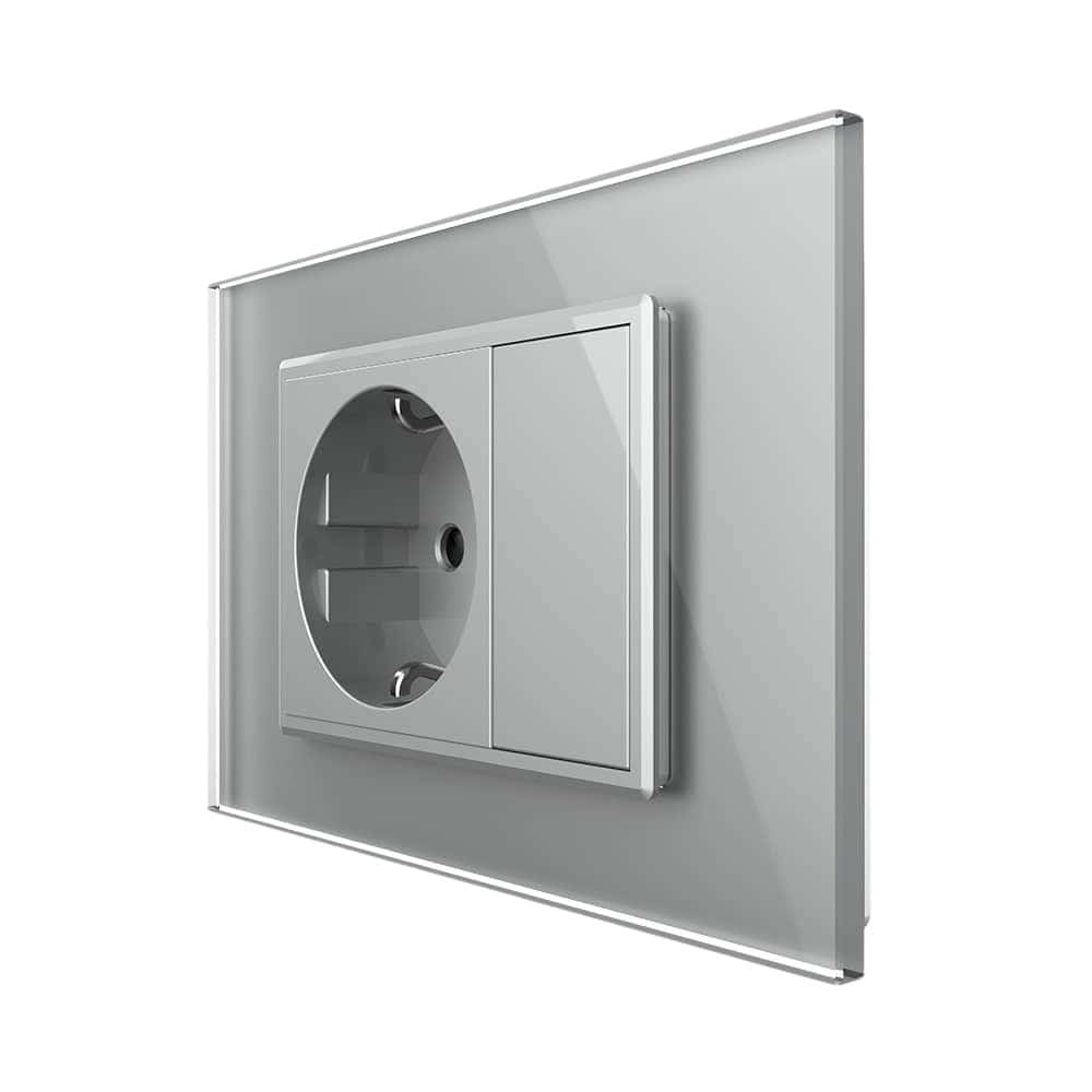 Priza simpla cu blank Livolo cu rama din sticla 3M, standard Italian, Serie noua, gri, VL-C9-C1EU-15
