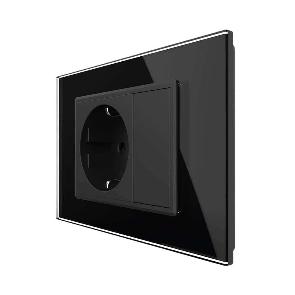 Priza simpla cu blank Livolo cu rama din sticla 3M, standard Italian, Serie noua, negru, VL-C9-C1EU-12
