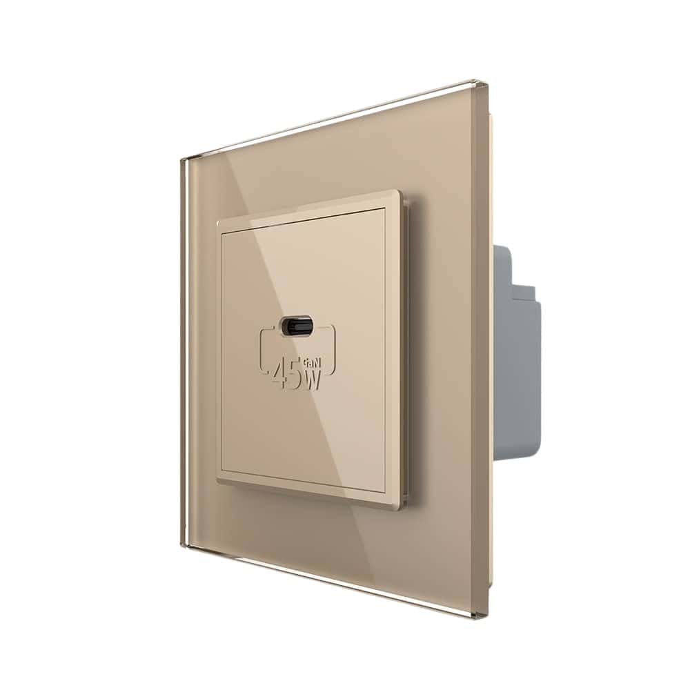Priza USB Tip C Livolo cu Rama din Sticla, auriu, VL-FCUC-2AP-13