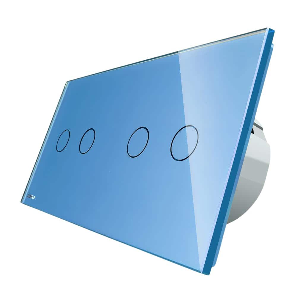 Intrerupator dublu + dublu cu touch Wireless Livolo din sticla, albastru, VL-C702R/C702R-19