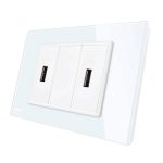 Priza dubla USB Livolo cu rama din sticla - standard italian, alb, VL-C392U-81