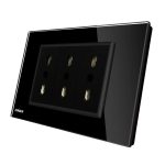Priza tripla italiana Livolo cu rama din sticla - standard italian, negru, VL-C3C3AIT-82