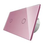 Intrerupator simplu + simplu cu touch Livolo din sticla, roz, VL-C701/C701-17