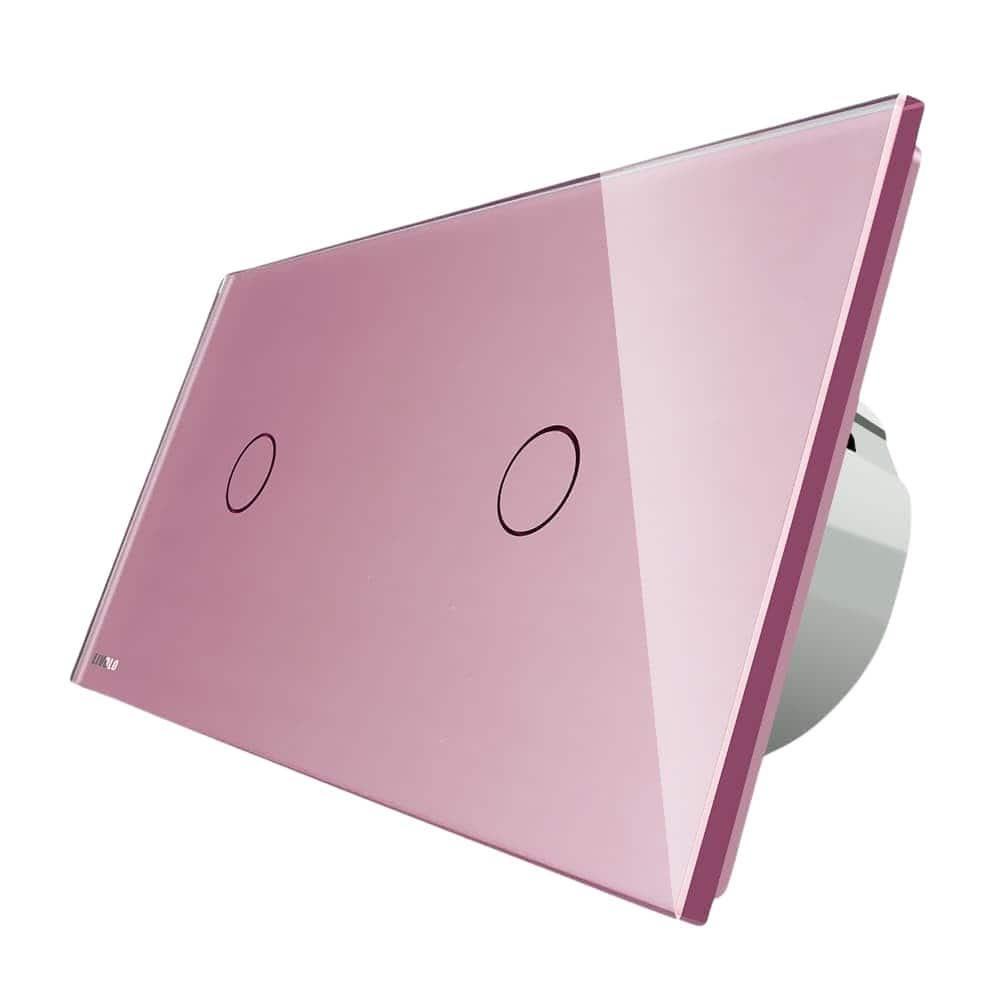 Intrerupator simplu + simplu cu touch Livolo din sticla, roz, VL-C701/C701-17