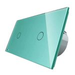 Intrerupator simplu + simplu cu touch Livolo din sticla, verde, VL-C701/C701-18