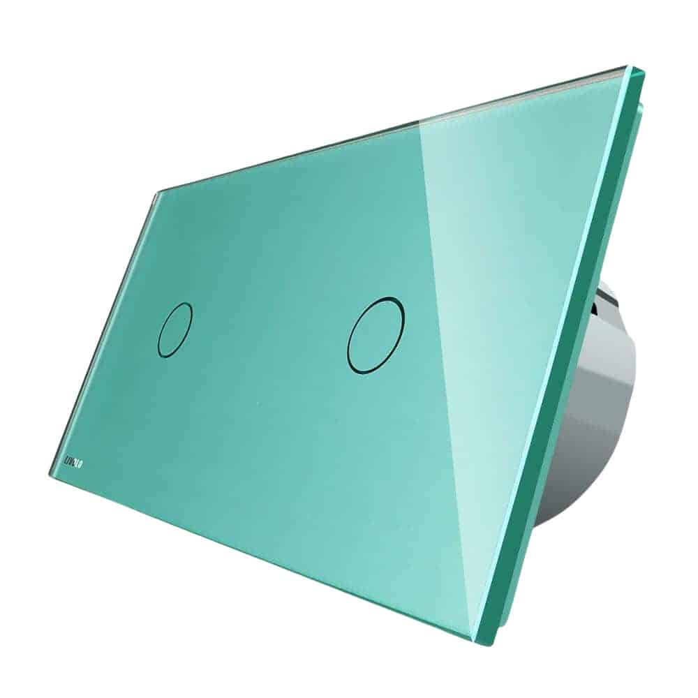 Intrerupator simplu + simplu cu touch Livolo din sticla, verde, VL-C701/C701-18