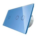 Intrerupator simplu + dublu cu touch Livolo din sticla, albastru, VL-C701/C702-19