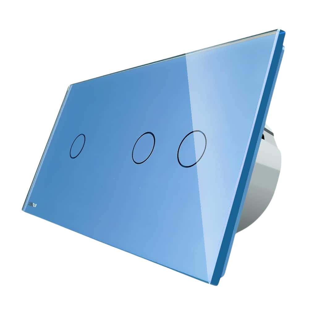 Intrerupator simplu + dublu cu touch Livolo din sticla, albastru, VL-C701/C702-19