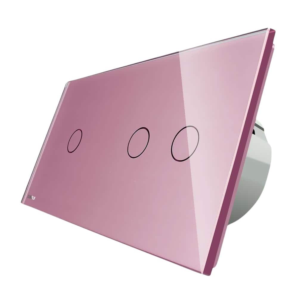 Intrerupator simplu + dublu cu touch Livolo din sticla, roz, VL-C701/C702-17