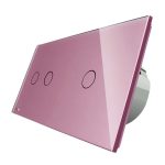 Intrerupator dublu + simplu cu touch Livolo din sticla, roz, VL-C702/C701-17