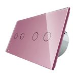 Intrerupator dublu + dublu cu touch Livolo din sticla, roz, VL-C702/C702-17