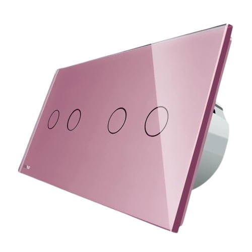 Intrerupator dublu + dublu cu touch Livolo din sticla, roz, VL-C702/C702-17