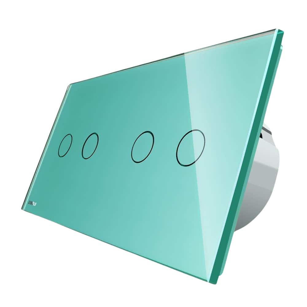 Intrerupator dublu + dublu cu touch Livolo din sticla, verde, VL-C702/C702-18
