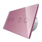 Intrerupator dublu + dublu cu touch Wireless Livolo din sticla, roz, VL-C702R/C702R-17