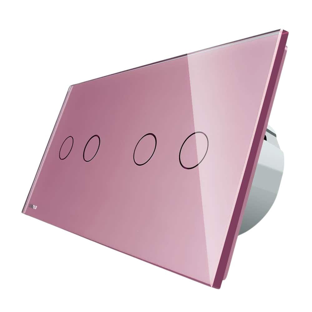 Intrerupator dublu + dublu cu touch Wireless Livolo din sticla, roz, VL-C702R/C702R-17
