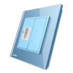 Priza simpla HDMI Livolo cu rama din sticla, albastru, VL-C791HD-19