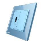 Priza USB Livolo cu rama din sticla, albastru, VL-C791USB-19