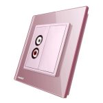 Priza simpla audio Livolo cu rama din sticla, roz, VL-C791AD-17