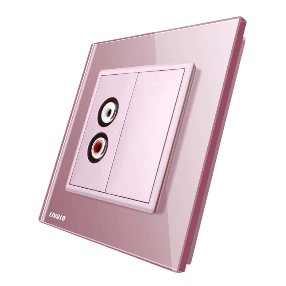 Priza simpla audio Livolo cu rama din sticla, roz, VL-C791AD-17