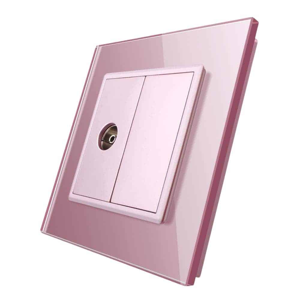 Priza simpla TV Livolo cu rama din sticla, roz, VL-C791V-17