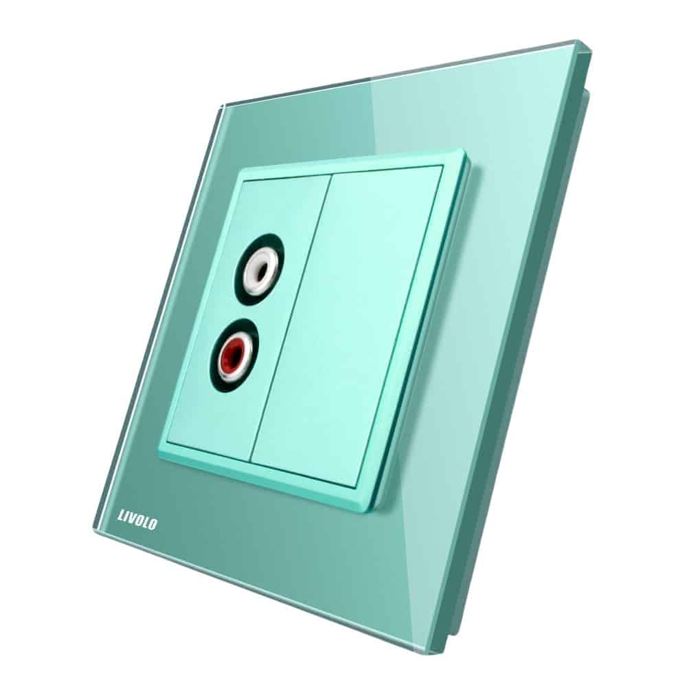 Priza simpla audio Livolo cu rama din sticla, verde, VL-C791AD-18