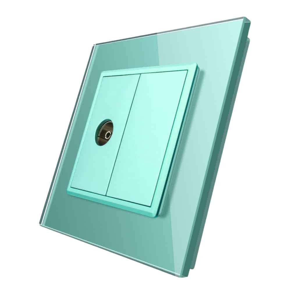 Priza simpla TV Livolo cu rama din sticla, verde, VL-C791V-18
