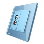 Priza simpla audio Livolo cu rama din sticla, albastru, VL-C791AD-19