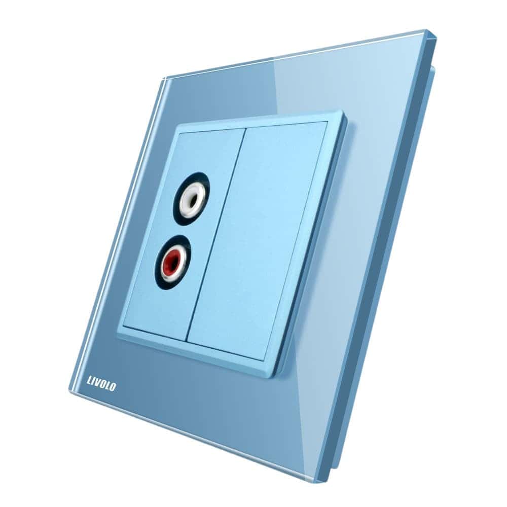 Priza simpla audio Livolo cu rama din sticla, albastru, VL-C791AD-19