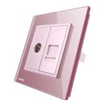 Priza dubla TV + Telefon Livolo cu rama din sticla, roz, VL-C791VT-17