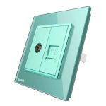Priza dubla TV + Telefon Livolo cu rama din sticla, verde, VL-C791VT-18