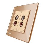 Priza dubla audio Livolo cu rama din sticla, auriu, VL-C792AD-13