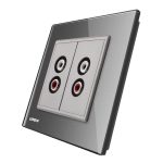 Priza dubla audio Livolo cu rama din sticla, gri, VL-C792AD-15
