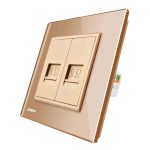Priza dubla internet Livolo cu rama din sticla, auriu, VL-C792C-13