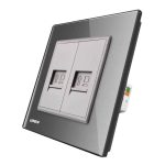 Priza dubla internet Livolo cu rama din sticla, gri, VL-C792C-15