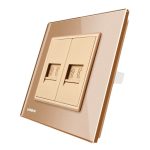 Priza dubla Telefon Livolo cu rama din sticla, auriu, VL-C792T-13