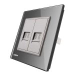 Priza dubla Telefon Livolo cu rama din sticla, gri, VL-C792T-15