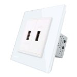 Priza dubla USB Livolo cu rama din sticla, alb, VL-C792USB-11
